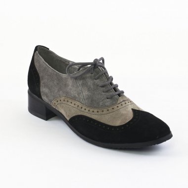 Derbys Fugitive Jazz Velours Noir Taupe, vue principale de la chaussure femme